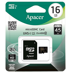 Карта памяти Apacer MicroSD 16Gb 10 класс + адаптер