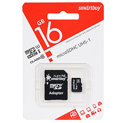 Карта памяти smartbuy MicroSD 16Gb 10 класс + адаптер