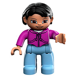 Тётя в пурпурной толстовке и синих блюках – фигурка Лего дупло Б/У