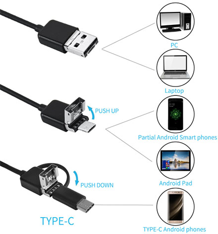 USB+microUSB камера-эндоскоп с подсветкой, 8 мм (2 метра)