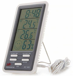 Термометр-гигрометр улично-домашний с часами и будильником
