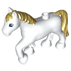 Белая лошадь с золотой гривой – фигурка, совместимая с Лего дупло