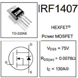 IRF1407 75v, 130A, 7mΩ,  N-канальный MOSFET