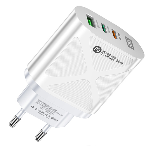 Зарядное устройство   USB QC3.0 + 2PD 58 ватт, белое