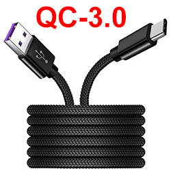 Кабель USB-USB Type-C, QC-3.0, 3А, 2 м, в чёрной оплётке