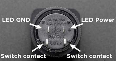 Круглая кнопка с фиксацией и подсветкой, зеленая R16-503AD