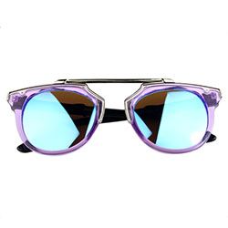Зеркальные голубые солнцезащитные очки в черно-сиреневой оправе