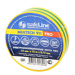 Обычная изолента ПВХ Safeline 15мм*10м, желто-зеленая